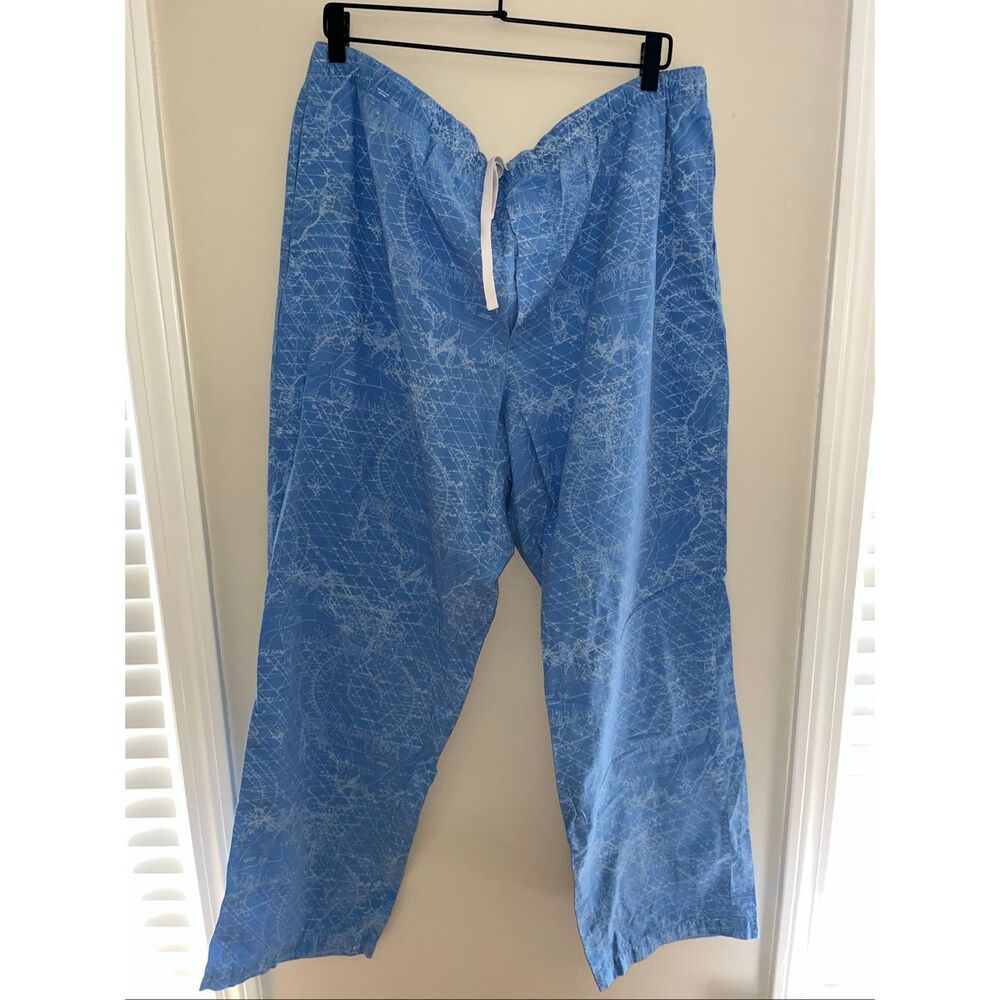 Men's Vineyard Vines Cotton Pajama Pants XL Blue Ocean Map